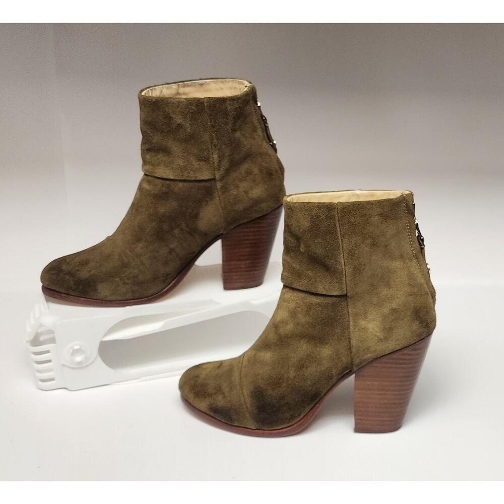 Rag & Bone Women's Classic Newbury Suede Leather Olive Green Bootie Shoes US 7.5 - Picture 1 of 11